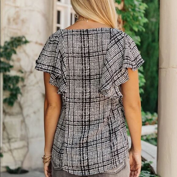 Andree By Unit Womens Plaid Ruffled Top - Picture 3 of 3